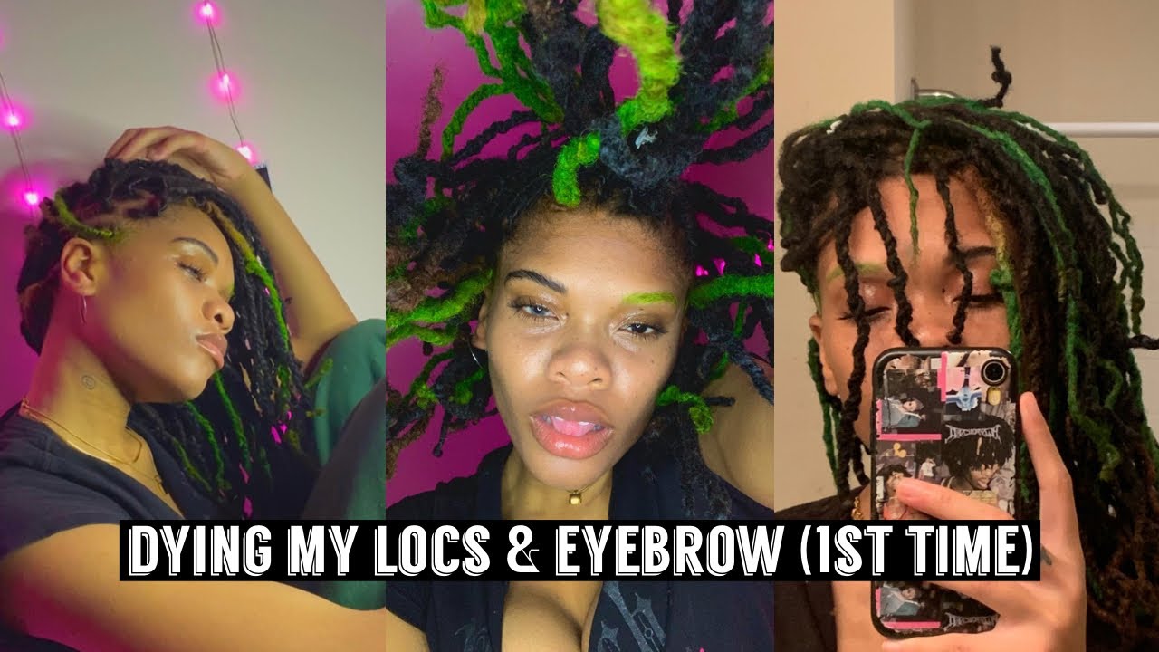 dying my locs & eyebrow for the 1st time!!!| electric green | trish