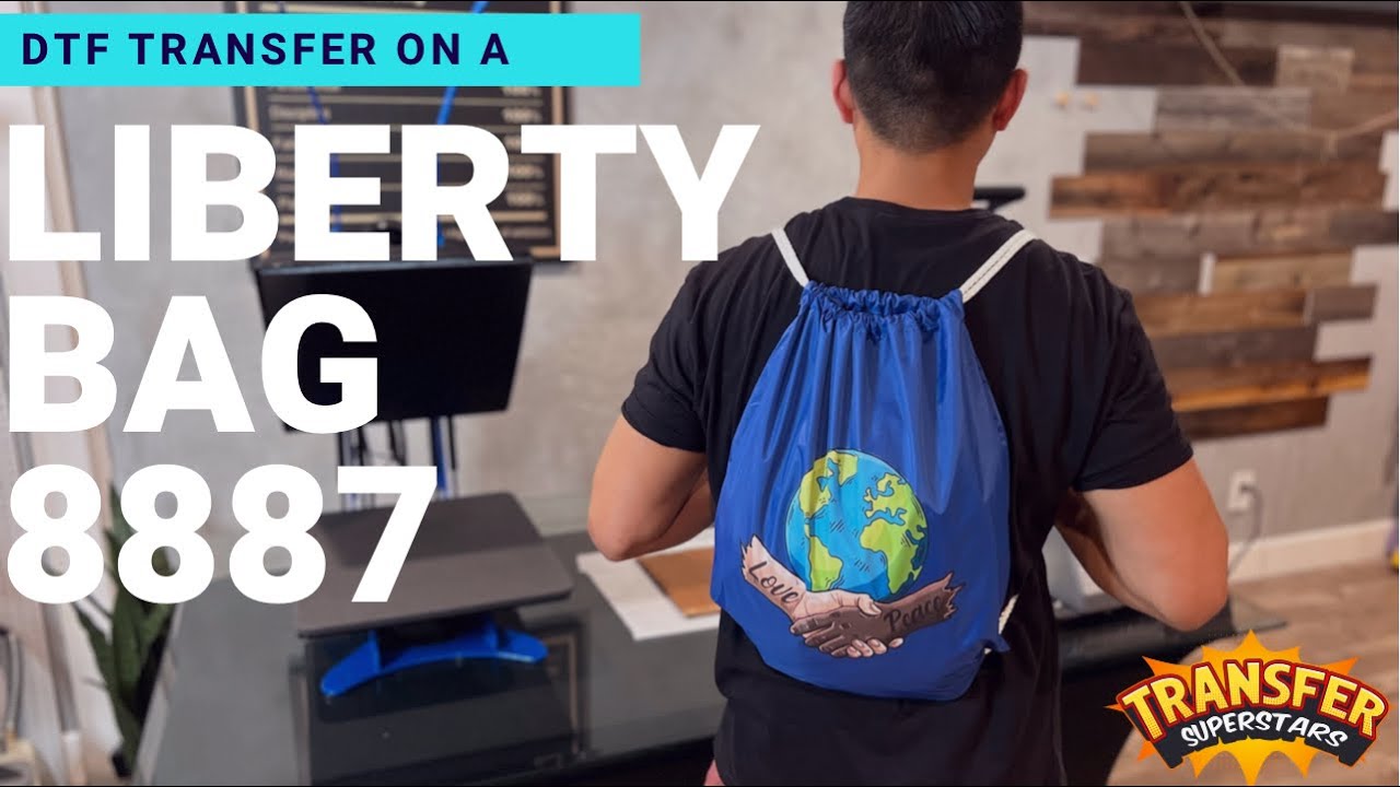 Applying DTF Transfers on Liberty Bag Drawstring Backpack with White DUROcord - Liberty 8887