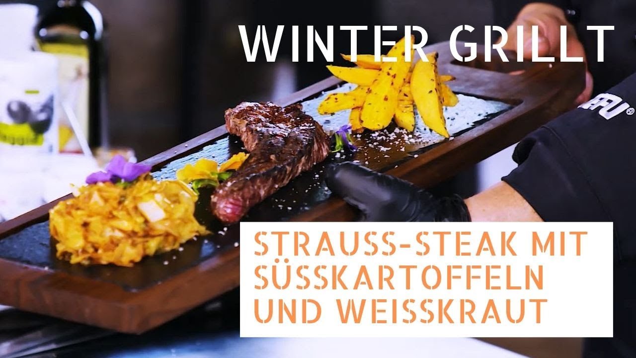 Straußen-Steak mit Süßkartoffeln und gegrilltem Weißkrautl | Winter grillt