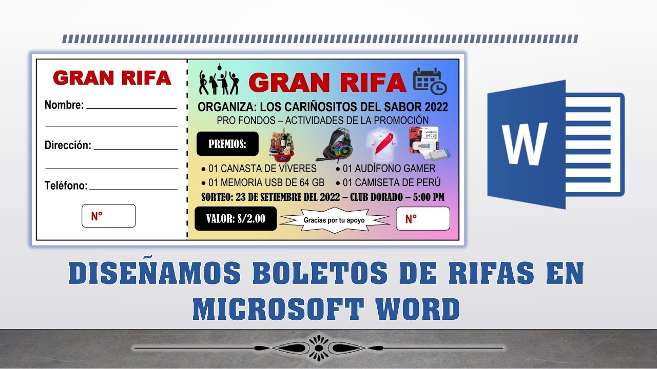 DISEÑAR BOLETOS DE RIFAS EN WORD