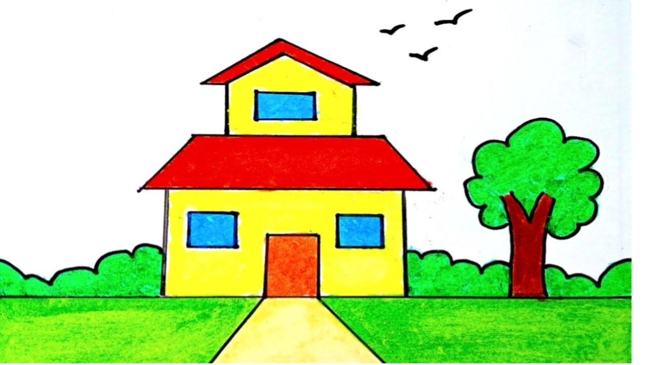 House Drawing / How to Draw a House / House Scenery Drawing Easy Step By Step / Ghar Drawing