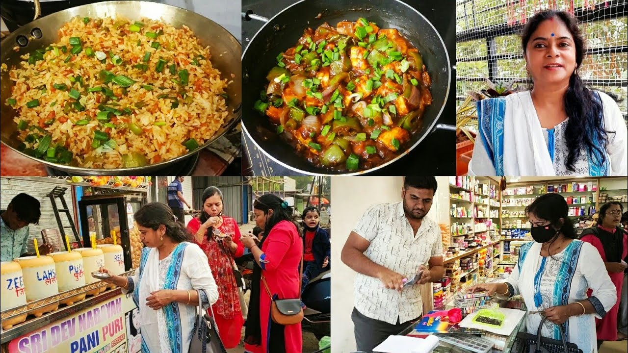 Bhusawal ki market me yummy PANI PURI. SPECIAL DINNER ROUTIN 2021, SCHEWAN FRIED RICE, CHILLI PANEER