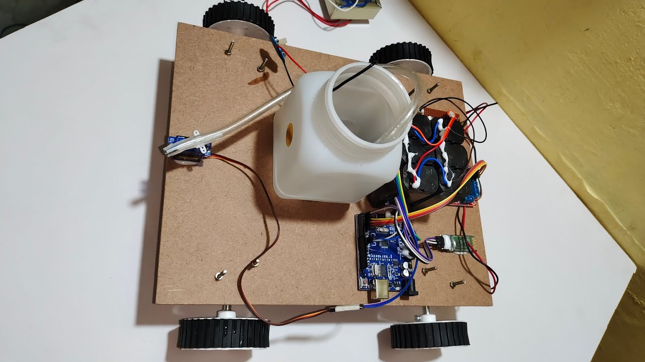 Bluetooth Controlled water Spraying Robot