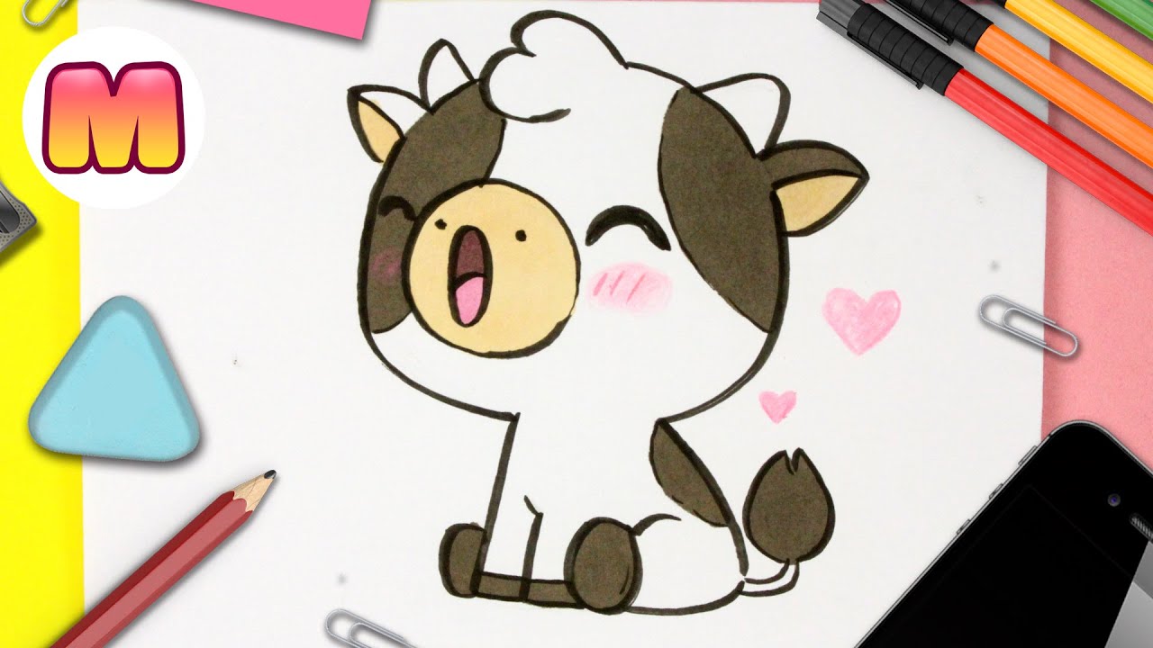COMO DIBUJAR UNA VACA KAWAII - Dibujos kawaii faciles - Como dibujar animales kawaii