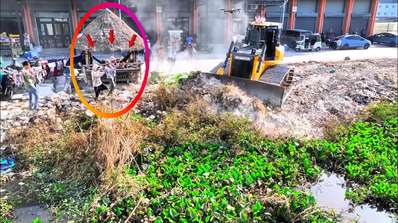 Start Bulldozer DH17C3 BUilding Road Construction Over The Water Using Stones For Fill Cleaning