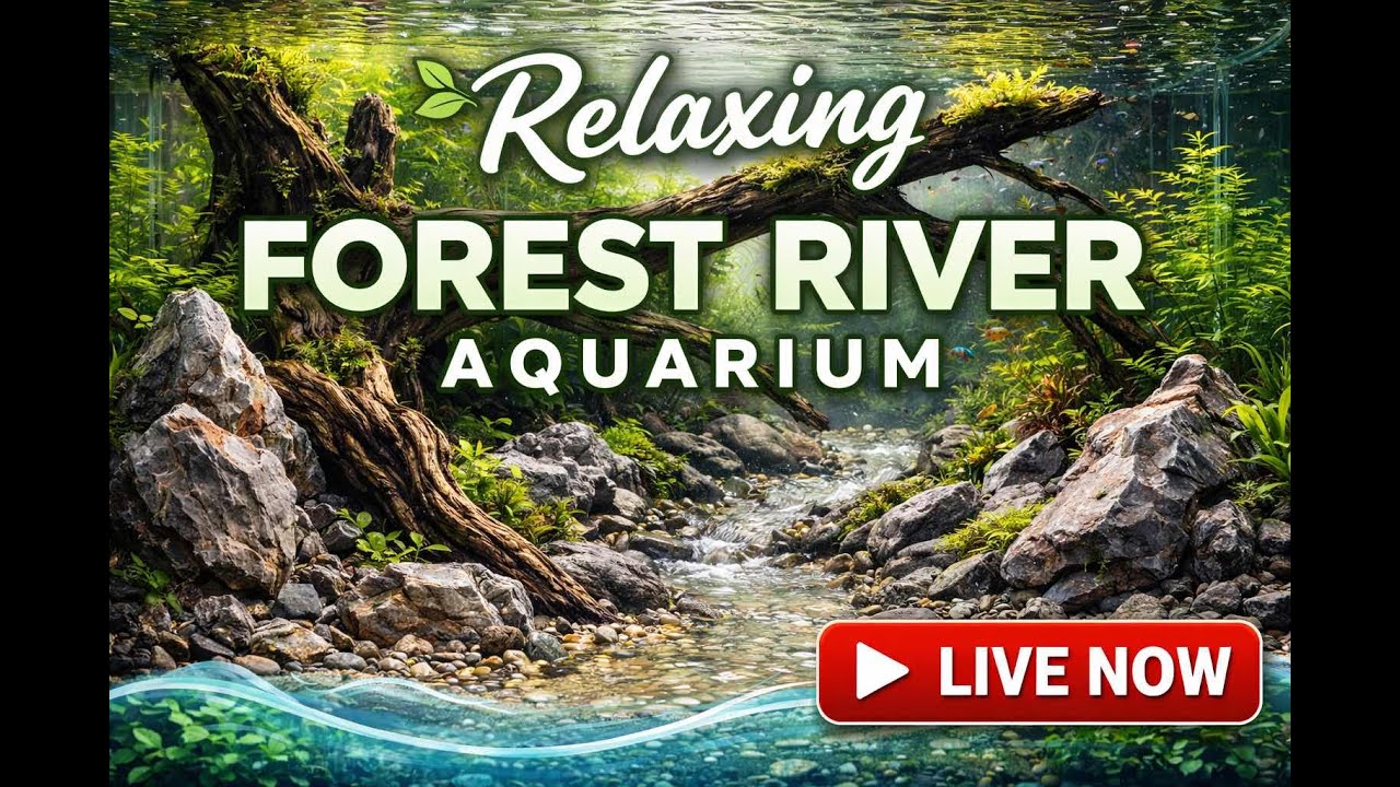 Relaxing Forest River Aquarium 🌊 Calm Fish & Water Sounds Live
