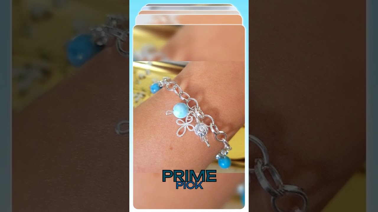 Angel Charm Bracelet Silver and Blue Stone Jewelry Larimar Gemstone Jewelry Handmade Gift for Mom...