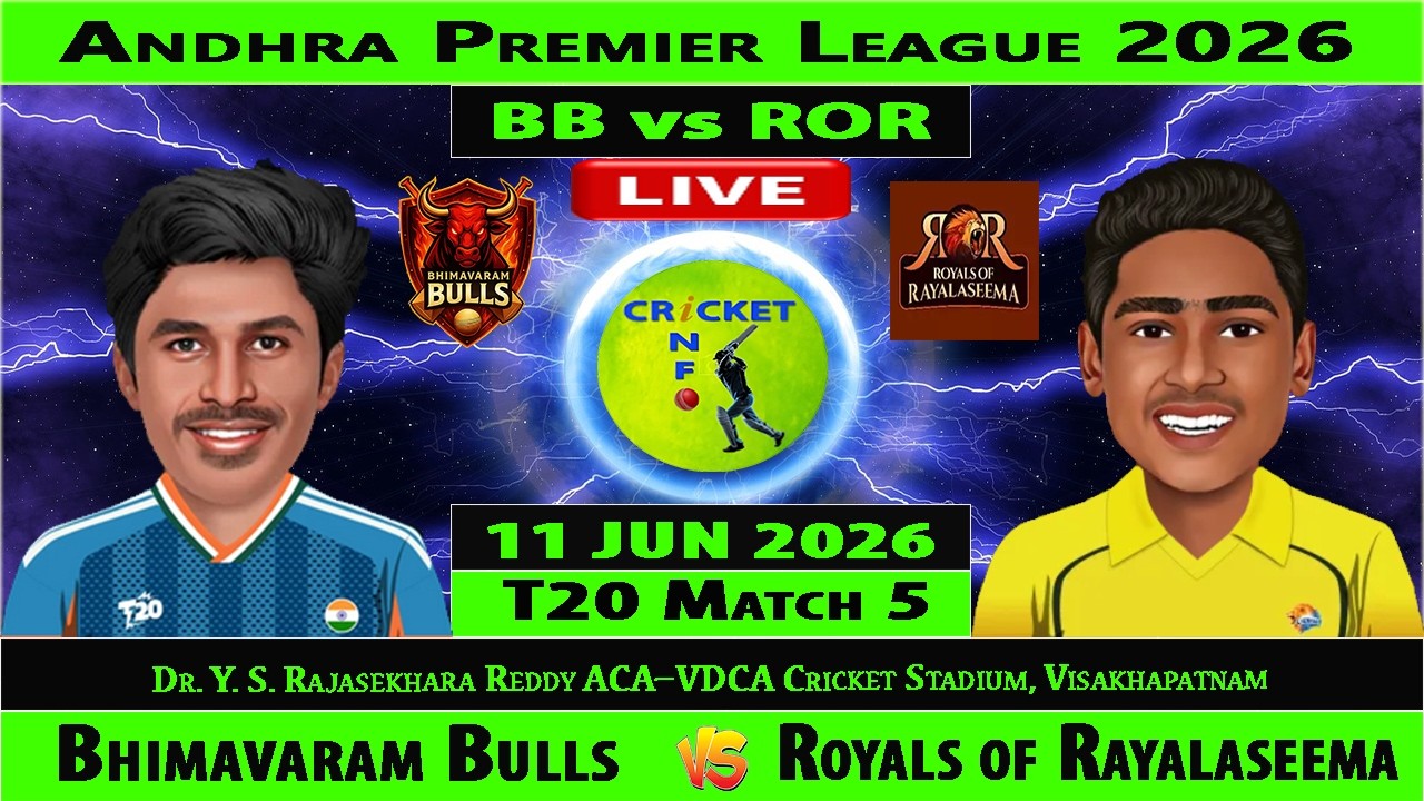 Bhimavaram Bulls vs Royals of Rayalaseema | BB vs ROR Live | 5th Match of Andhra Premier League 2026