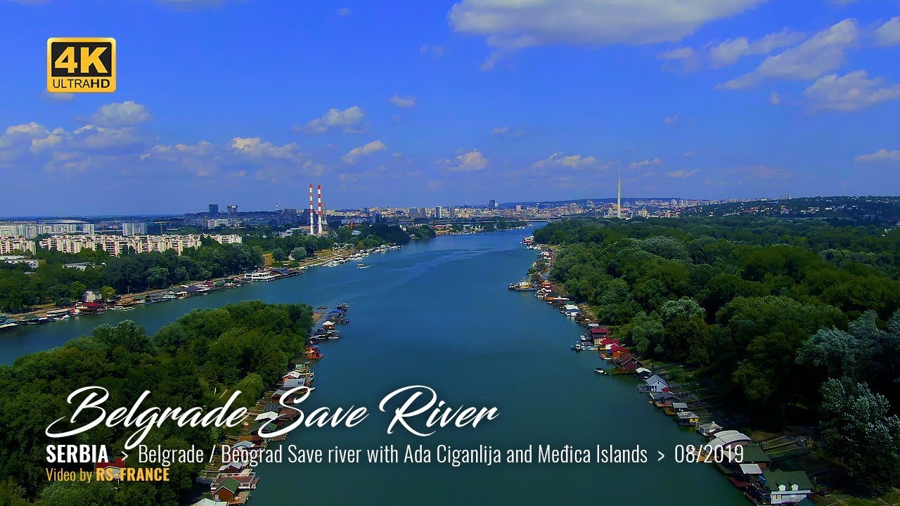 4K - Belgrade Save river with Ada Ciganlija and Međica Islands