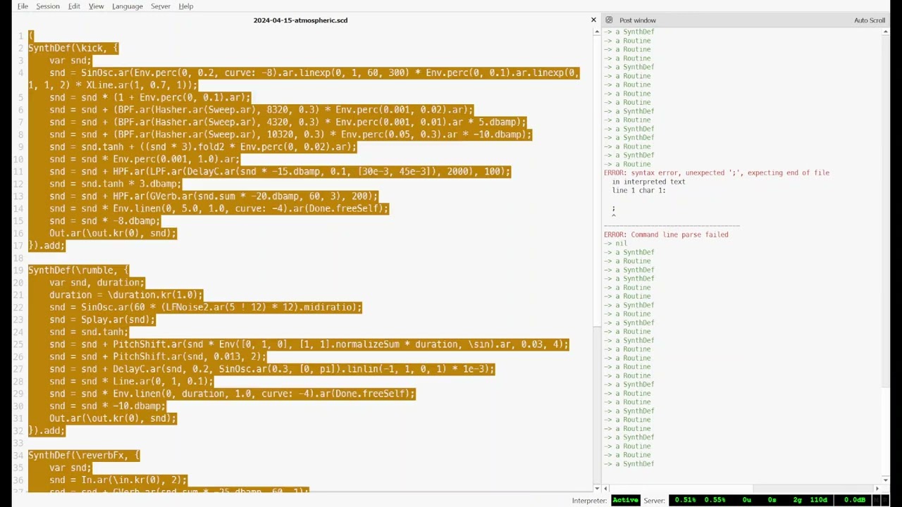 atmospheric cinematic horror thing in SuperCollider