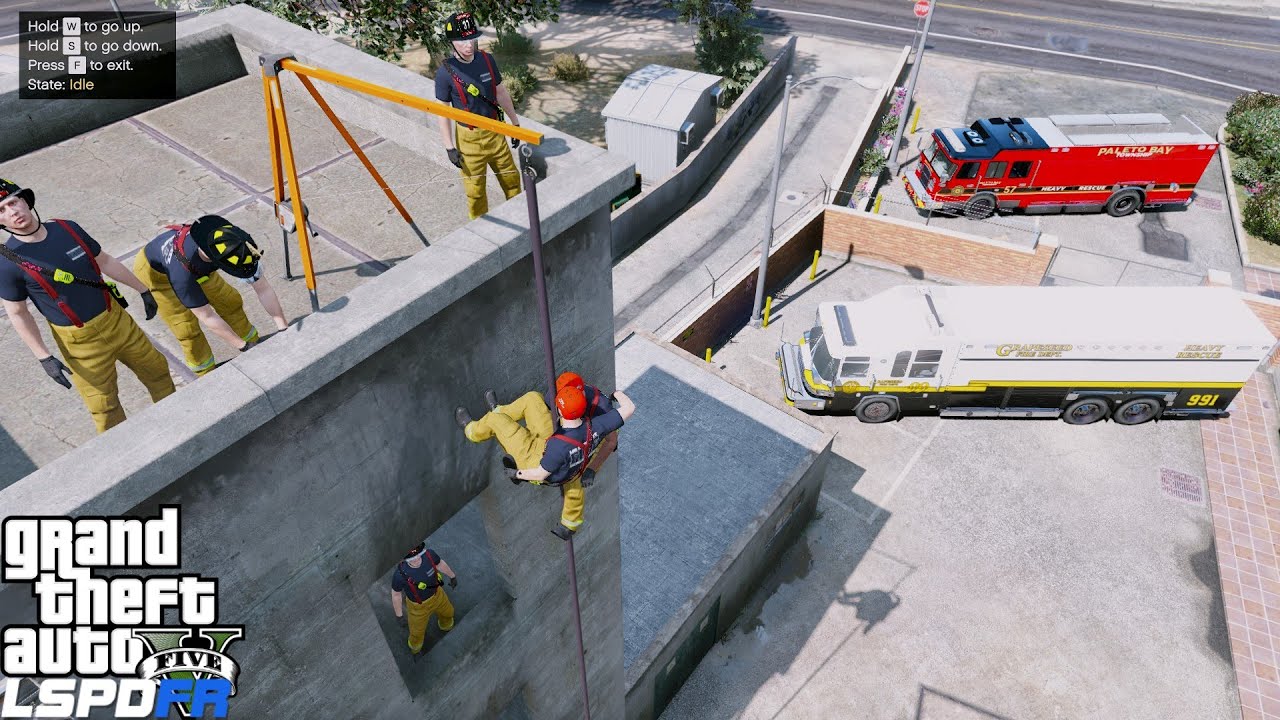 GTA 5 Firefighter Mod New Tripod Hoist Rescue Training For High Angle Rescues (LSPDFR Fire Callouts)