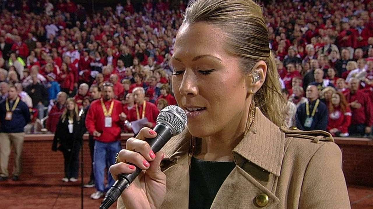 Colbie Caillat performs national anthem before Game 3 of the 2013 World Series