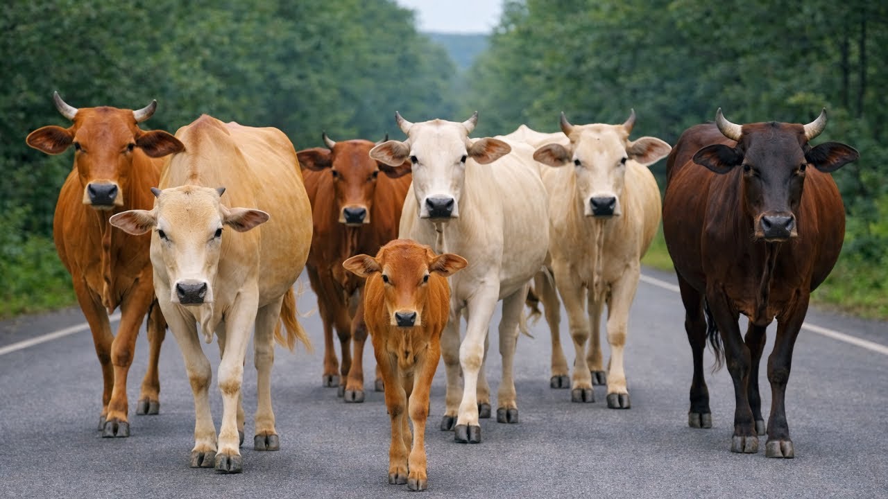 Pengembala Menggiring sapi lembu jinak menuju kandang, Suara Sapi Moo, Sapi Lucu berkawanan di jalan