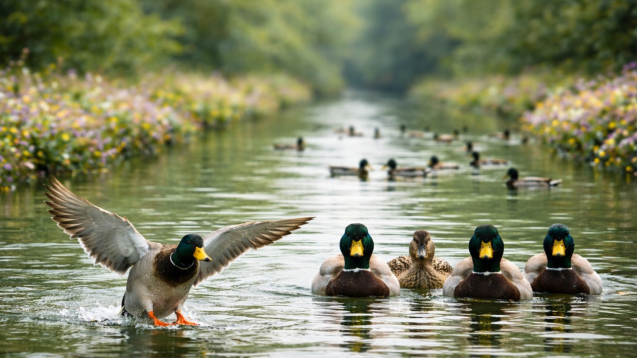 Ducks Swimming Calmly in a River 🌿 Calm Music | Peaceful Wildlife Views