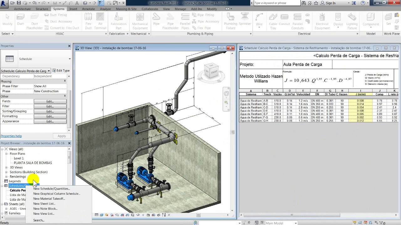 Aula Revit MEP | Instalação de Bombas| Cálculo de Perda de Carga| PARTE14