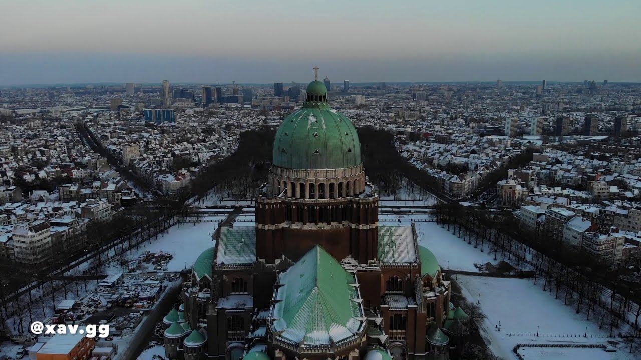 Koekelberg Basilica: Flying above snowy Brussels!