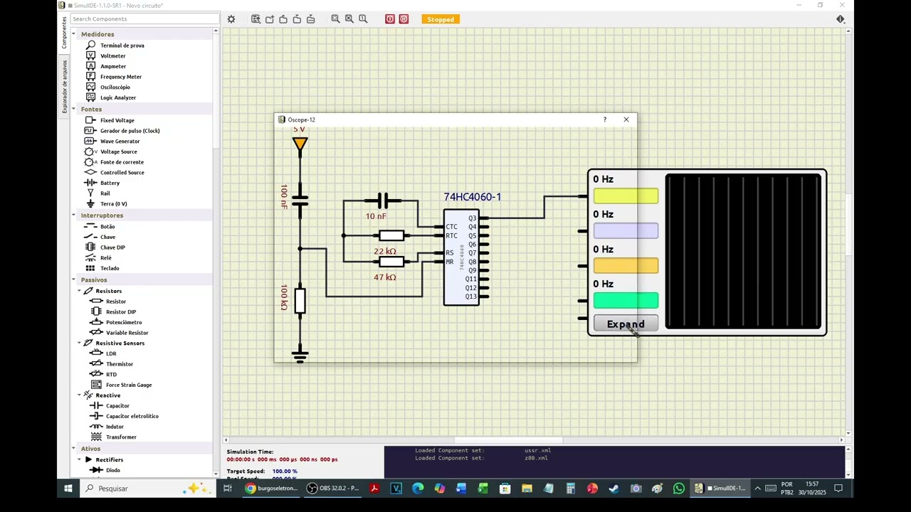 872 - O CI CD4060 usando o Simulador SimulIDE