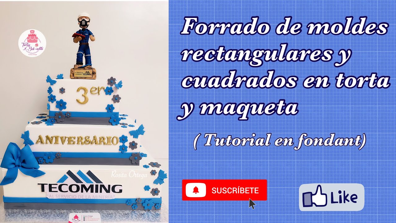 Forrado de moldes rectangulares y cuadrado de dos formas torta real y maqueta (Tutorial en fondant)