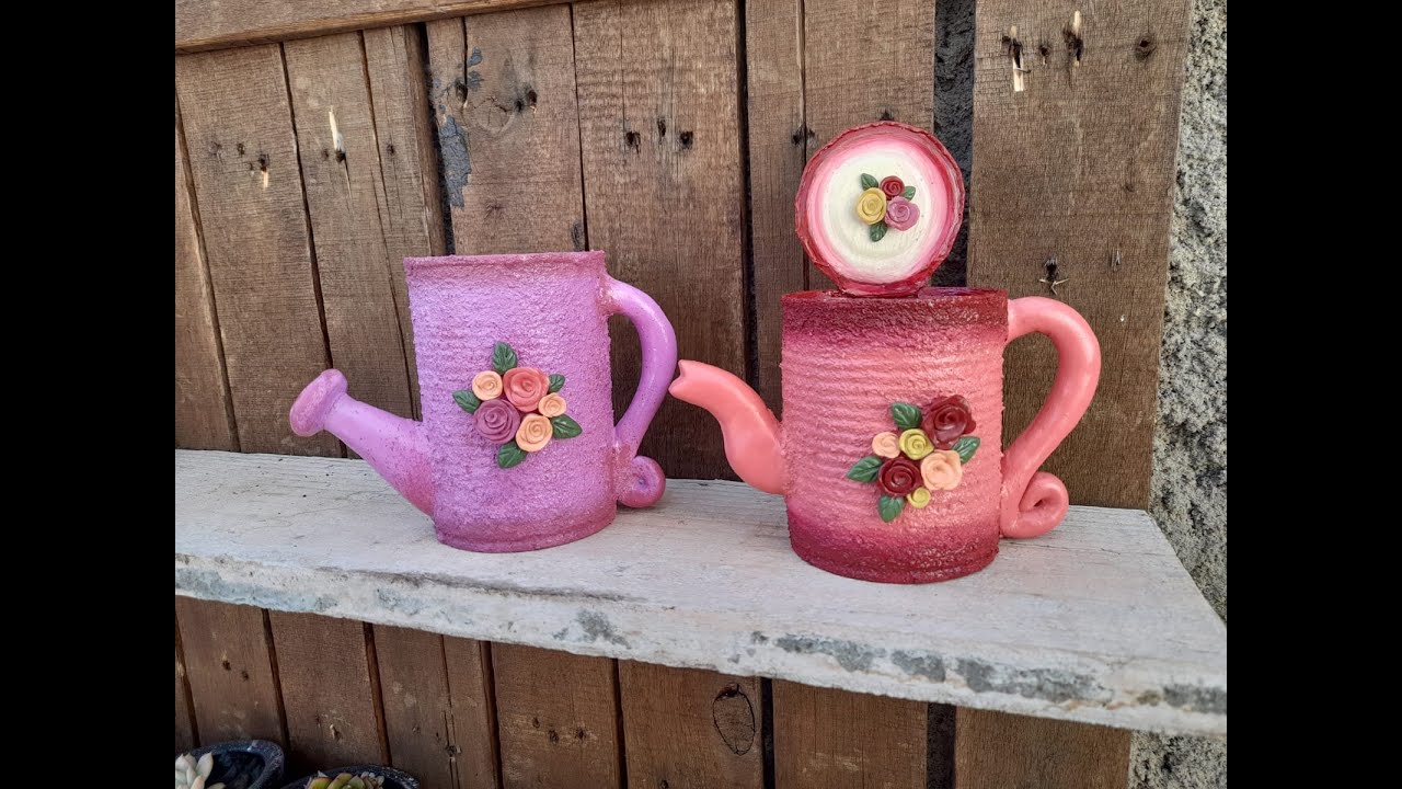 IDÉIAS DE RECICLAGEM DE LATA - VASOS DECORATIVOS - VASO DE BULE E REGADOR #artesanato #diy