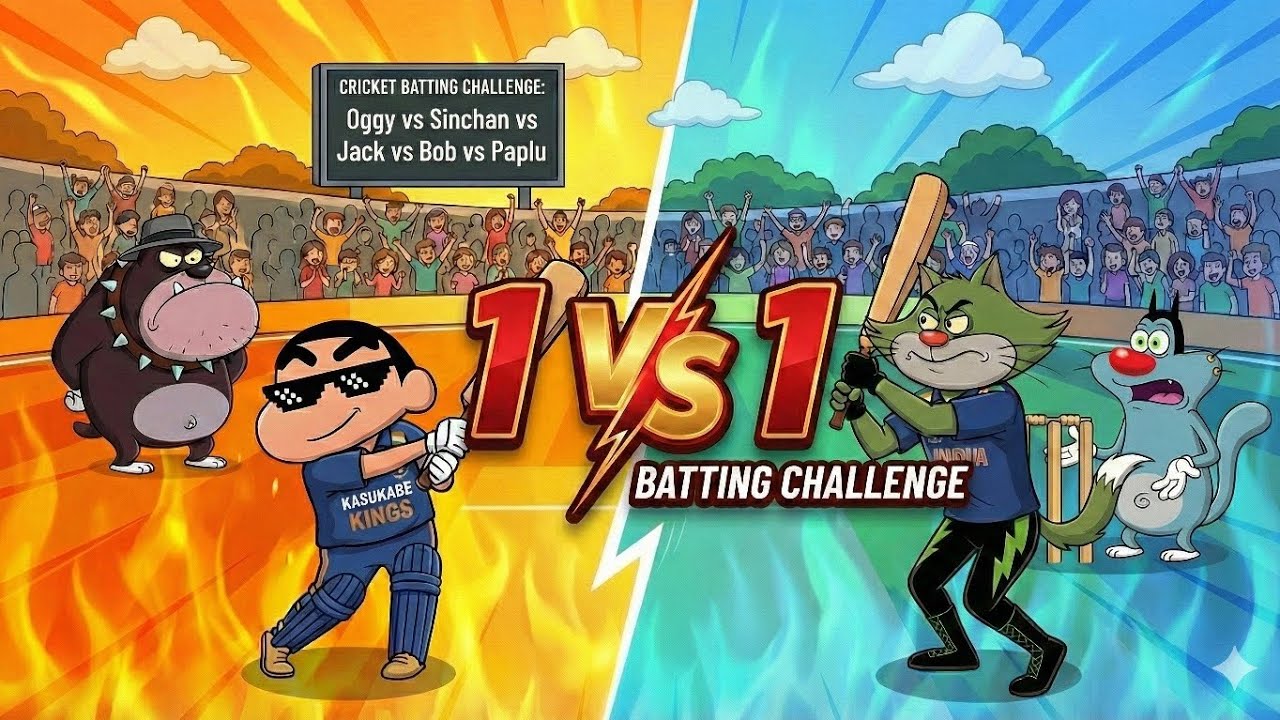 WHO IS THE BEST BATSMAN? 🏏 Shinchan vs Oggy Vs Jack vs Bob | Ultimate Batting Challenge! | Rc 20