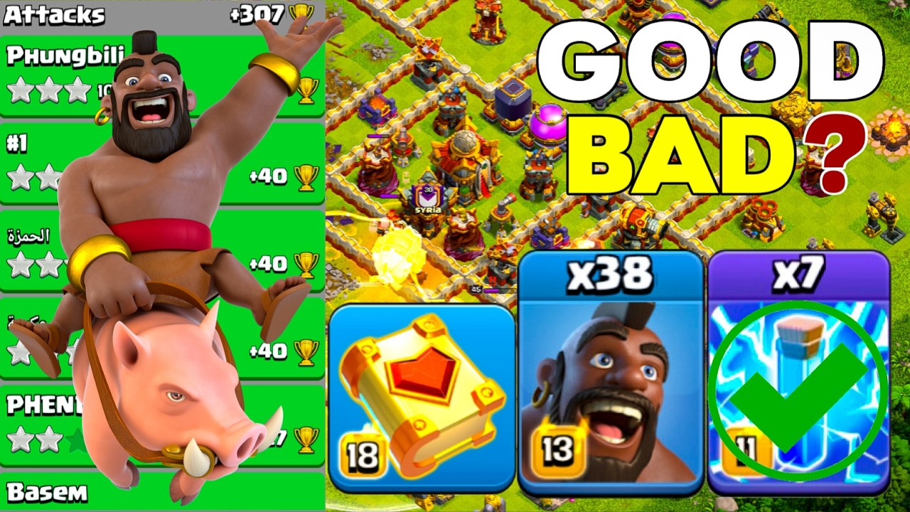 Good Bad? Zap Mass Hog Rider TH16 Legend League Attacks! Clash of Clans