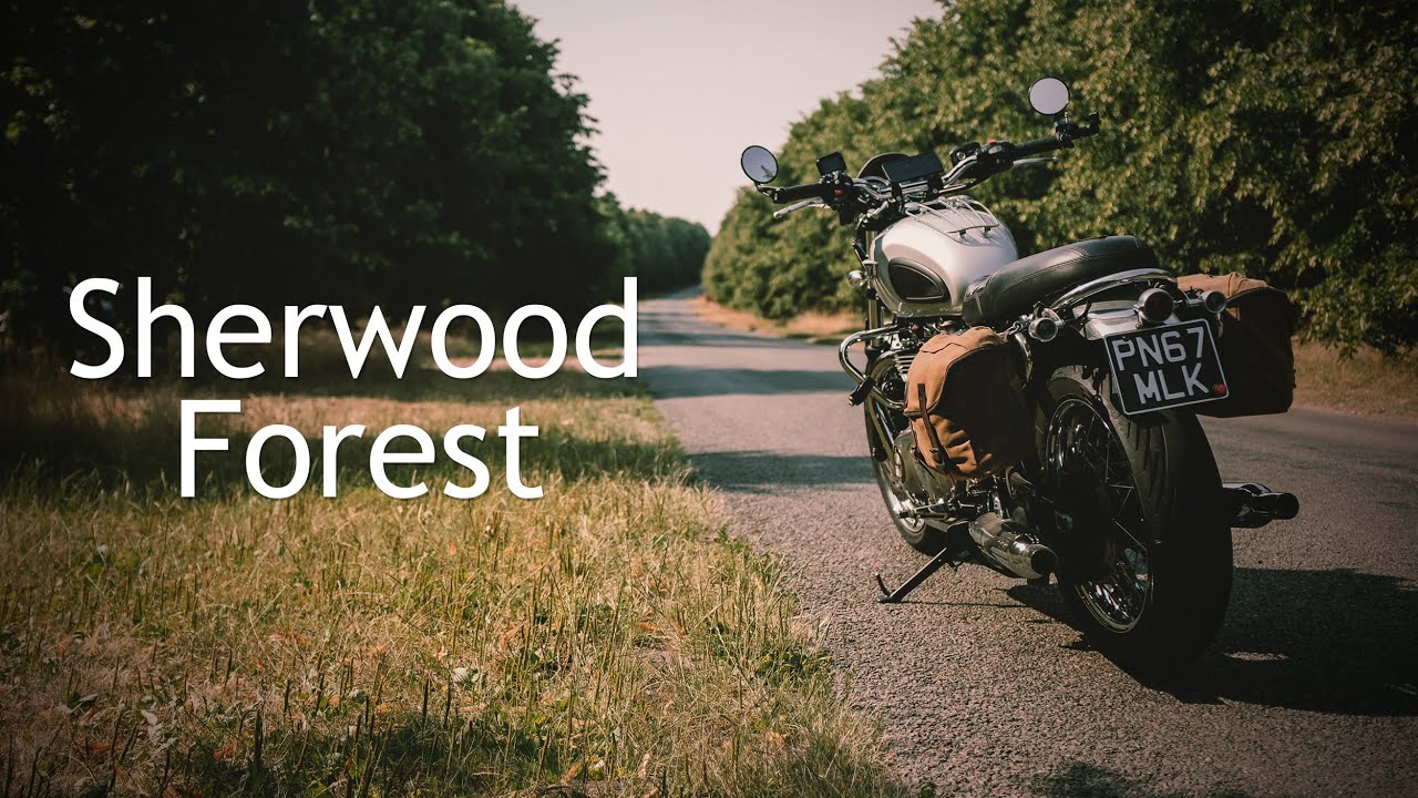 Riding a Triumph Bonneville T120 through Sherwood Forest.