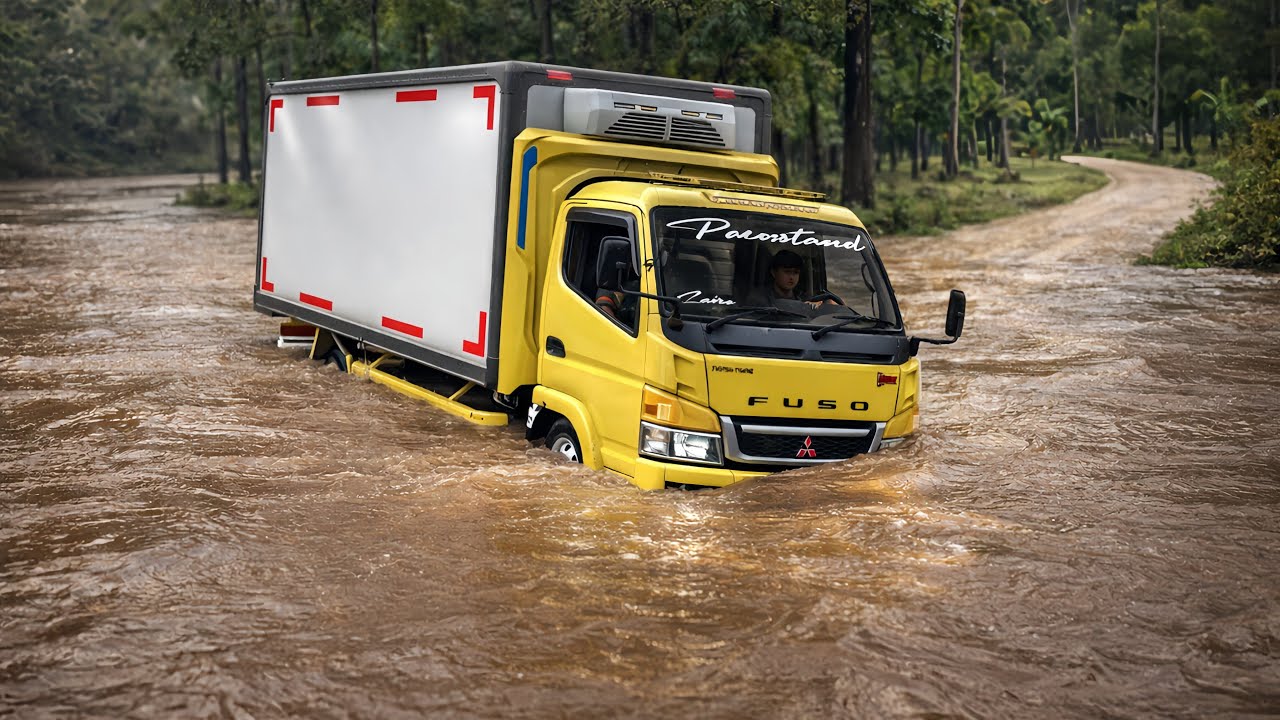 TRUK CANTER BOX THERMO TERJANG SUNGAI DEMI SAMPAI KE DESA TERPENCIL😱