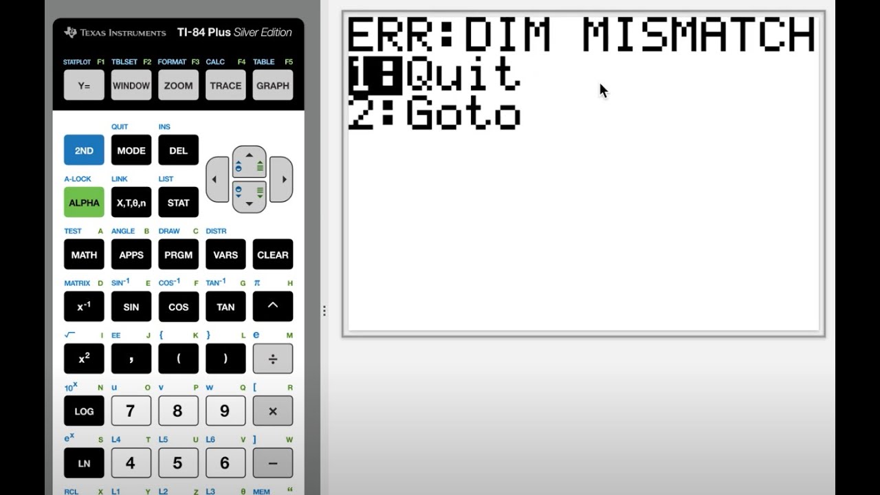 DIMMISMATCH error TI-84 TI-83