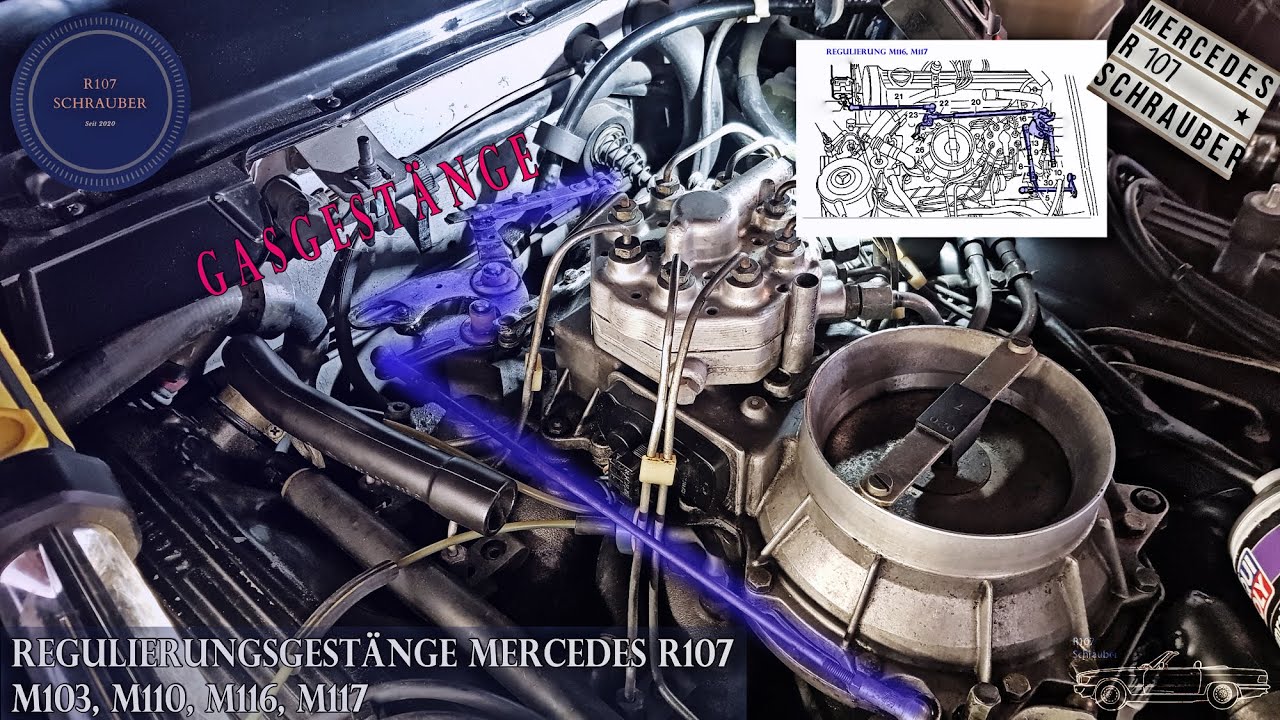 Regulierungsgestänge / Gasgestänge Mercedes R107 - M103, M110, M116, M117 (schwergängiges Gaspedal)