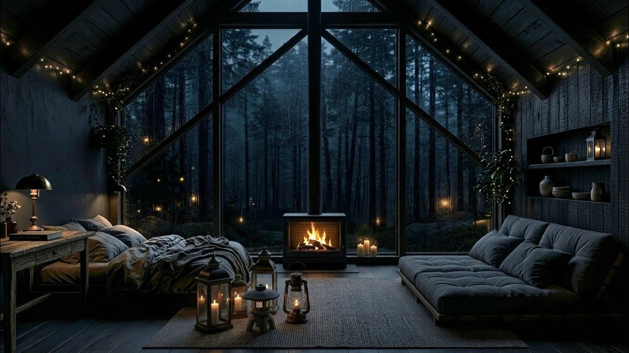 No ads for 8 hours in a cozy room with deep sleep, rain.비, 불이 있는 아늑한 방에서 8시간.  #deepsleep 