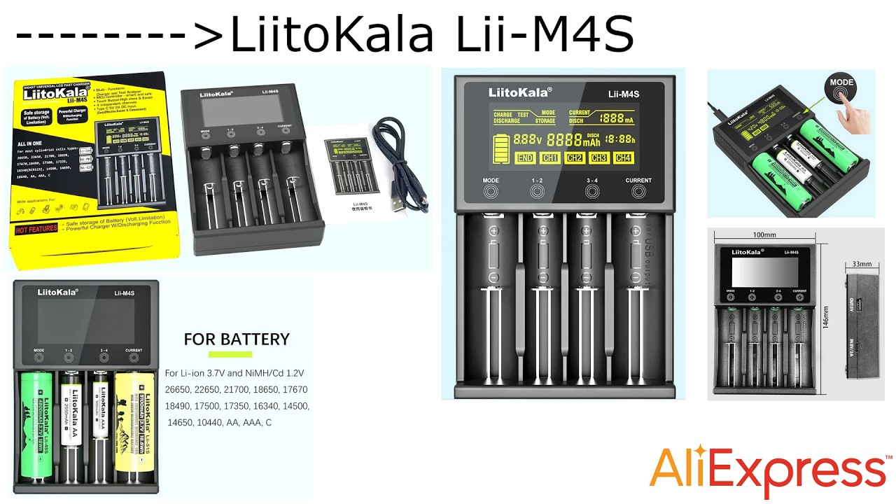 Зарядное устройство ⚡ LiitoKala Lii-M4S для цилиндрических 🔋 аккумуляторов