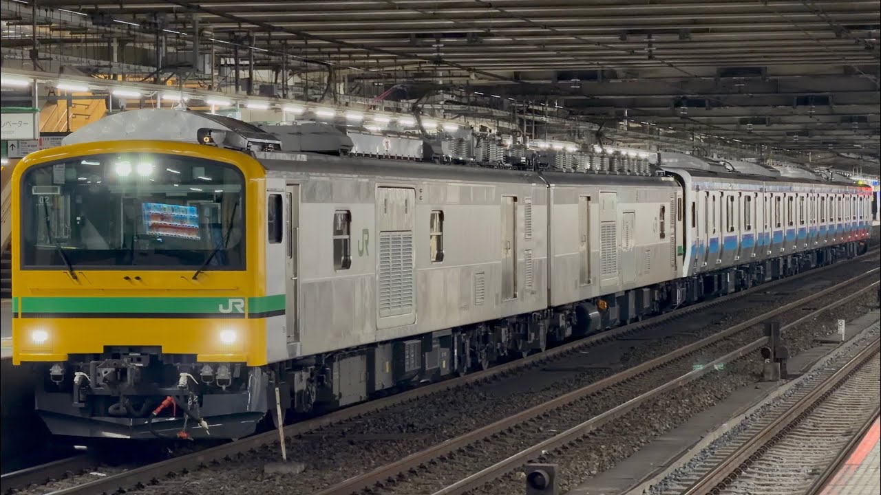 【4K高画質】【仙石線用新型車両の第１０編成  新津出場新製配給】クモヤE493系オク02編成＋E131系800番台ｾﾝN10編成が大宮駅6番線に到着停車〜発車！（配9744M）2026.1.19