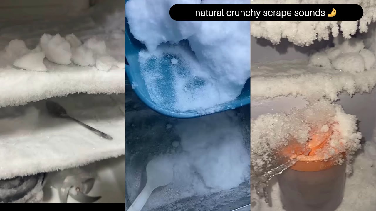 Frozen Freezer 💕 So much frozen buildup…Thick frost shelf 😍Should I clean the whole freezer? 👀ASMR❤️