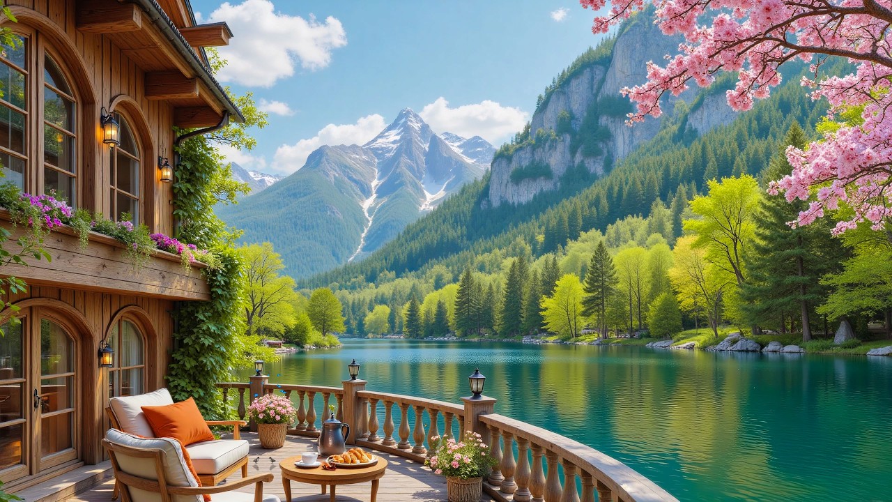 Happy Spring Morning on a Lakeside Porch 🌸 Soft Piano & Birdsong for Work, Relaxation