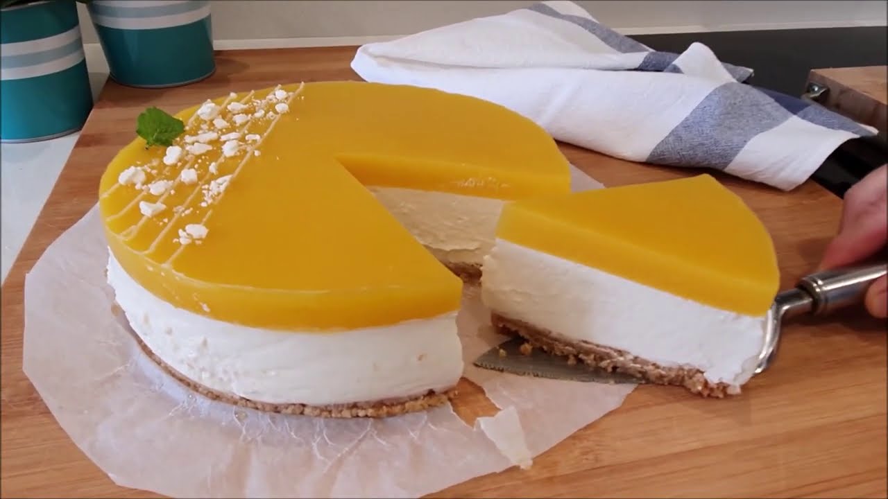 SIN HORNO. Tarta de queso y gelatina de mango casera