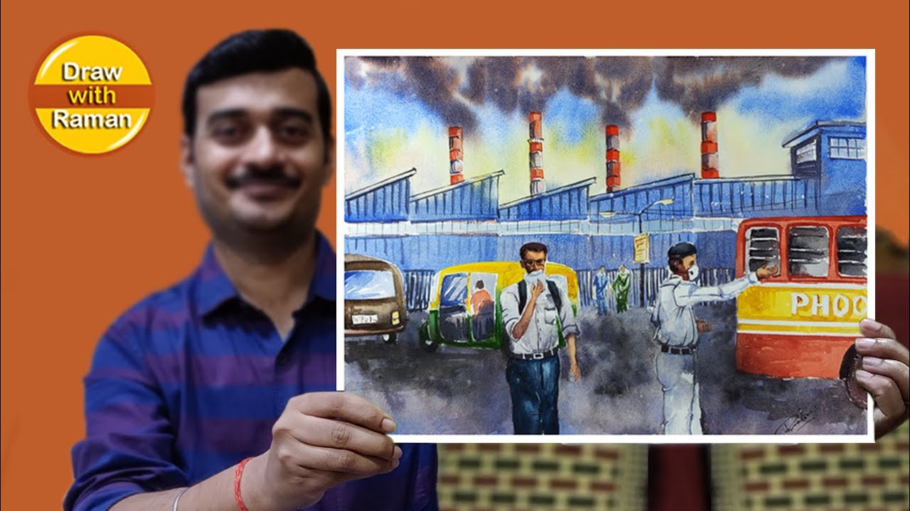 Pollution Drawing for competition easy | Watercolor Pollution Painting