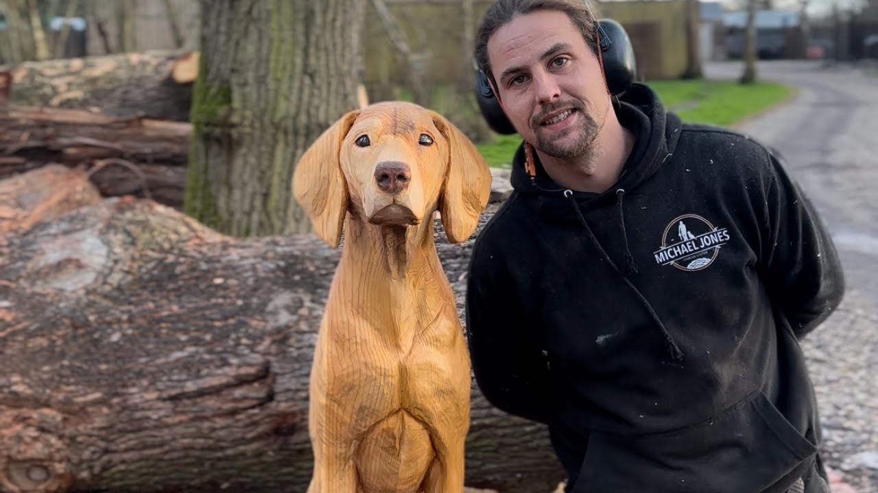 Watch me CHAINSAW CARVING a Hungarian Vizsla Dog!