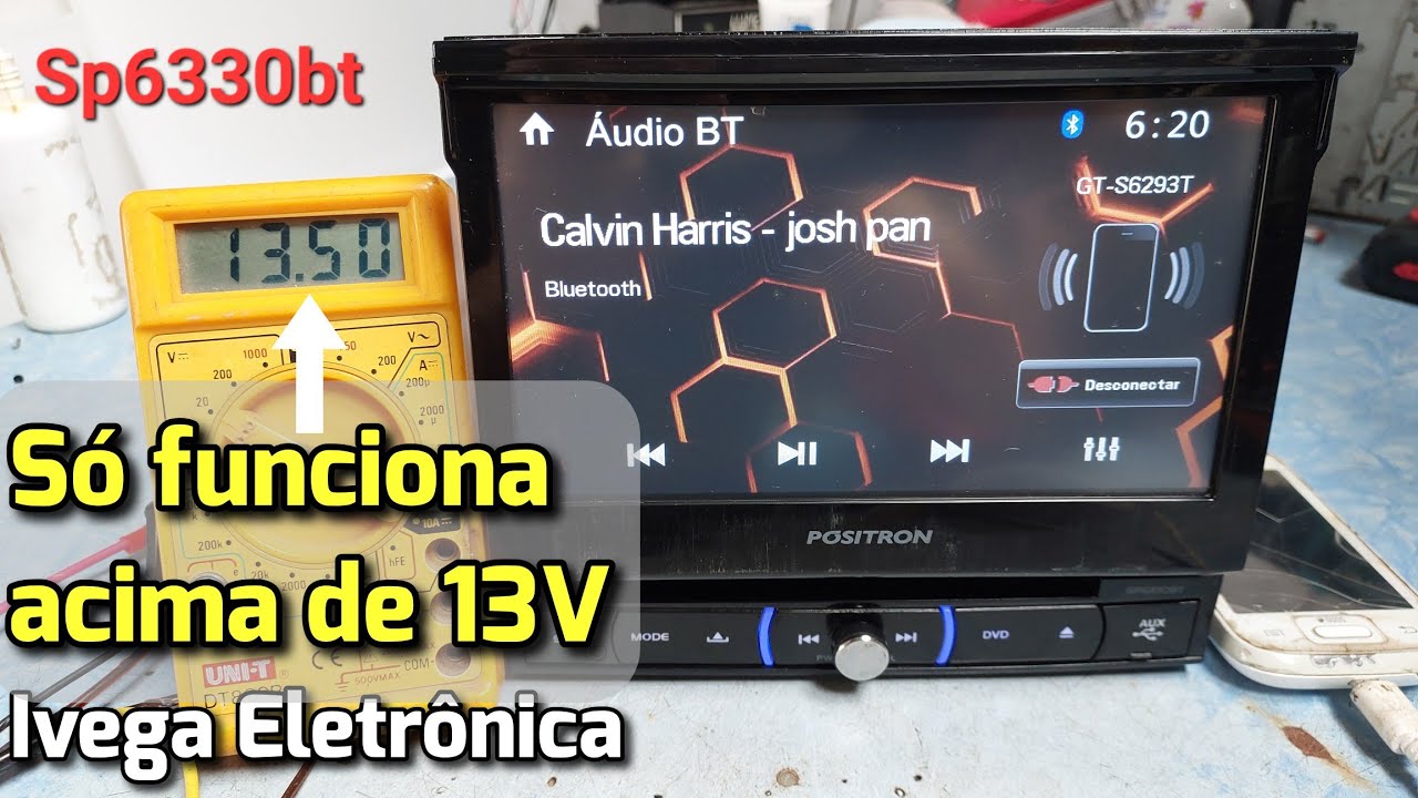 Positron SP6330BT, só funciona com carro ligado,  acima de 13V.