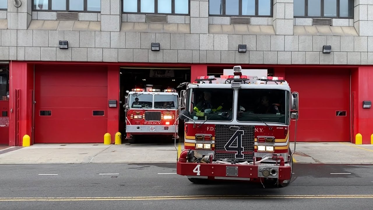 FDNY Engine 4 And Tower Ladder 15 Responding