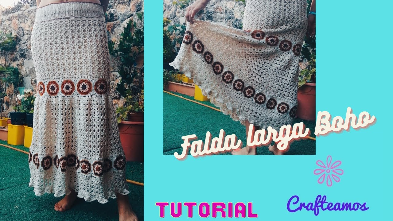 Falda larga boho a crochet paso a paso.