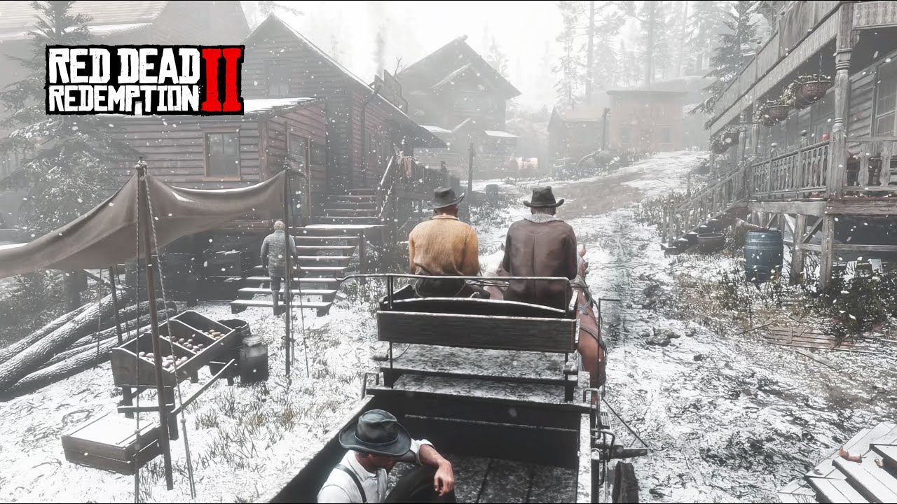 Relaxing Horse Carriage Ride in Snowfall | RDR2 Winter ASMR for Sleep & Stress Relief
