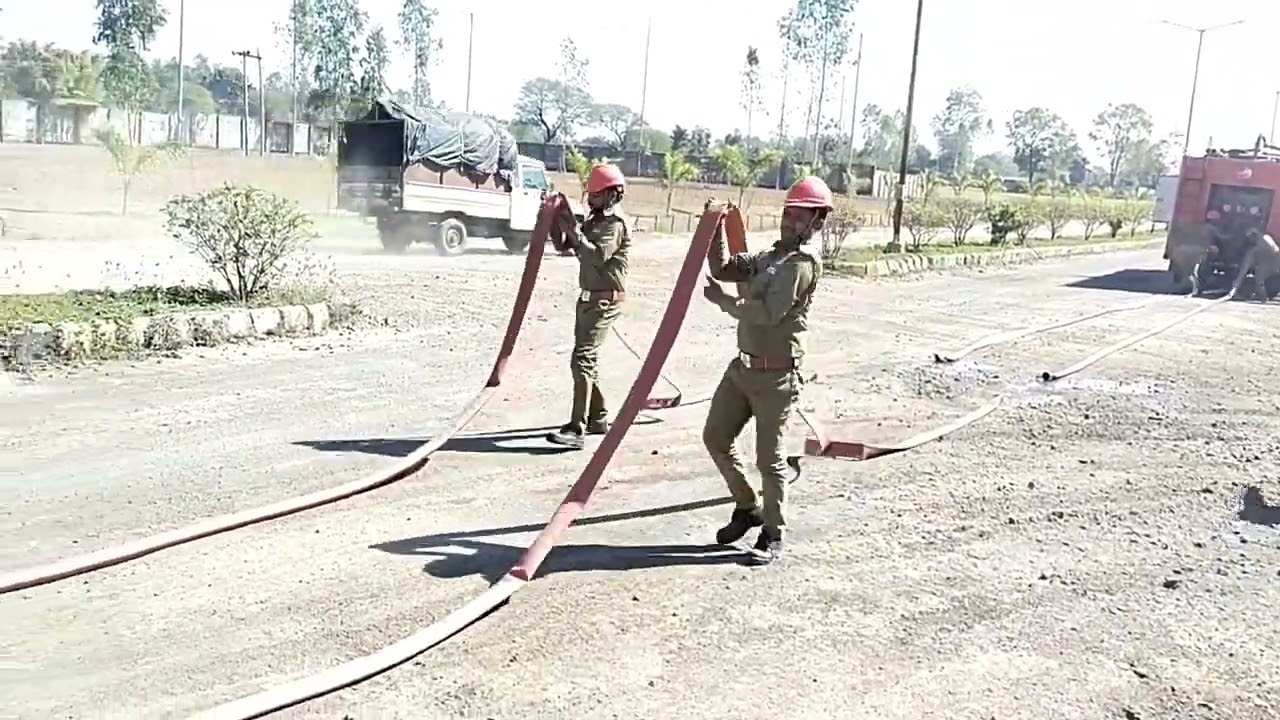 Fire Tender drill with fire fighting