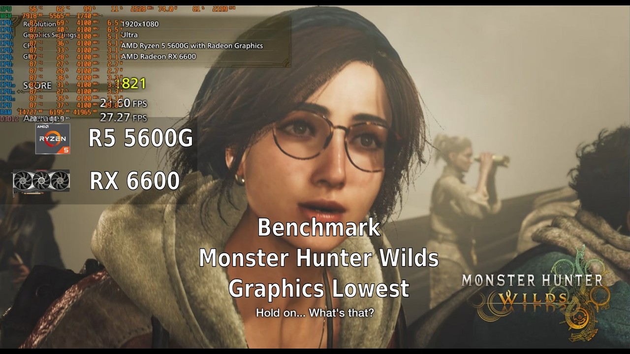 AMD Ryzen 5 5600G + RX 6600 Monster Hunter Wilds Benchmark Graphics Lowest Custom