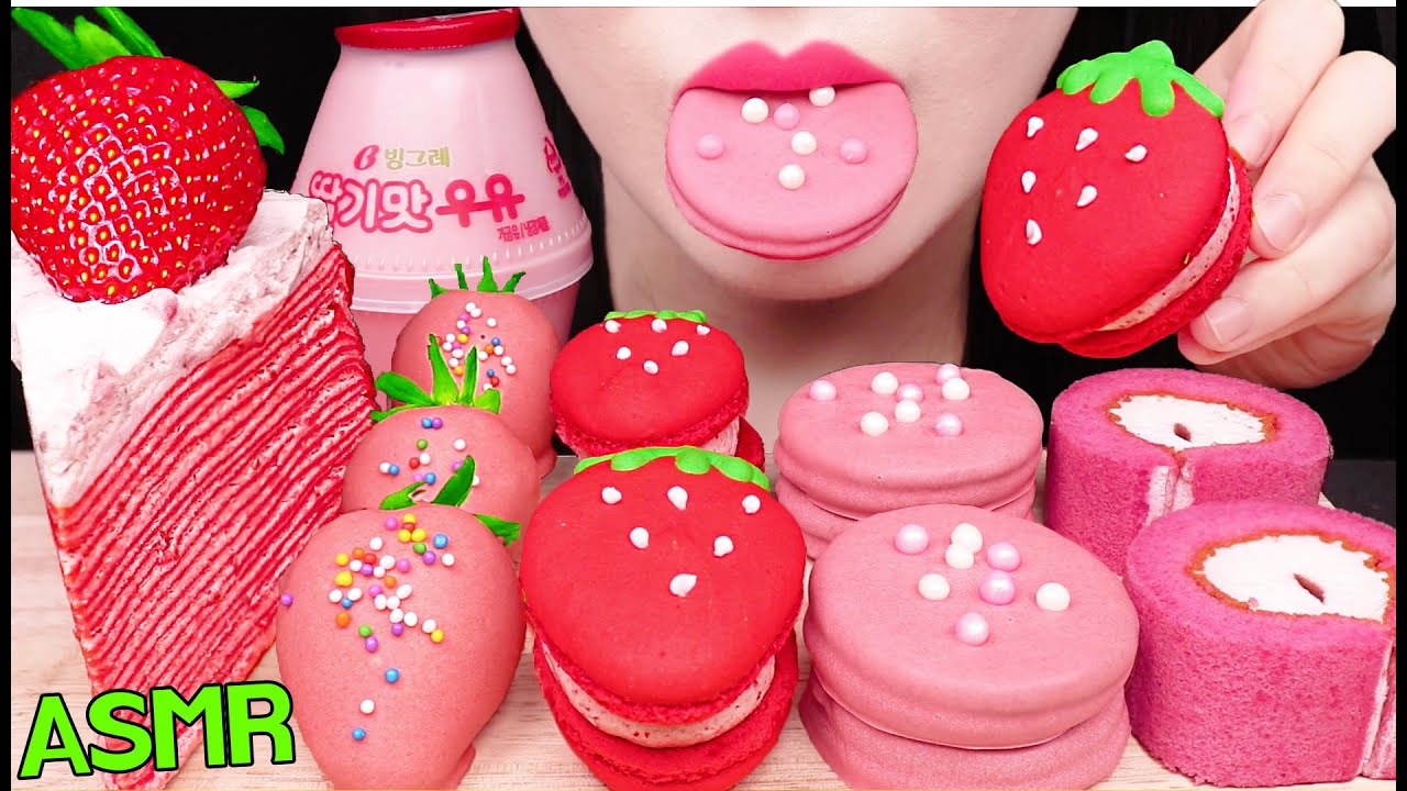 ASMR STRAWBERRY DESSERTS FEAST 딸기 디저트 파티 먹방 (EATING SOUNDS) NO TALKING MUKBANG