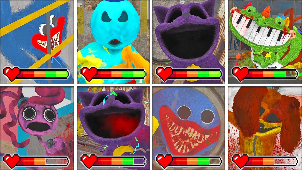 Poppy Playtime: Chapters 1-4 - All DEATHS & ENDINGS in BRIGHT Mode with Healthbars