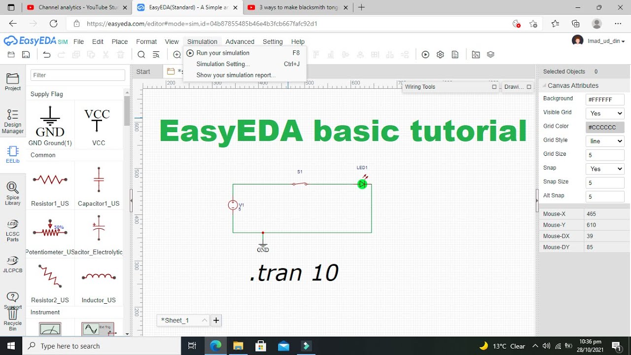 Базовые уроки для начинающих по EasyEDA | Простейший урок по моделированию цепей в EasyEDA
