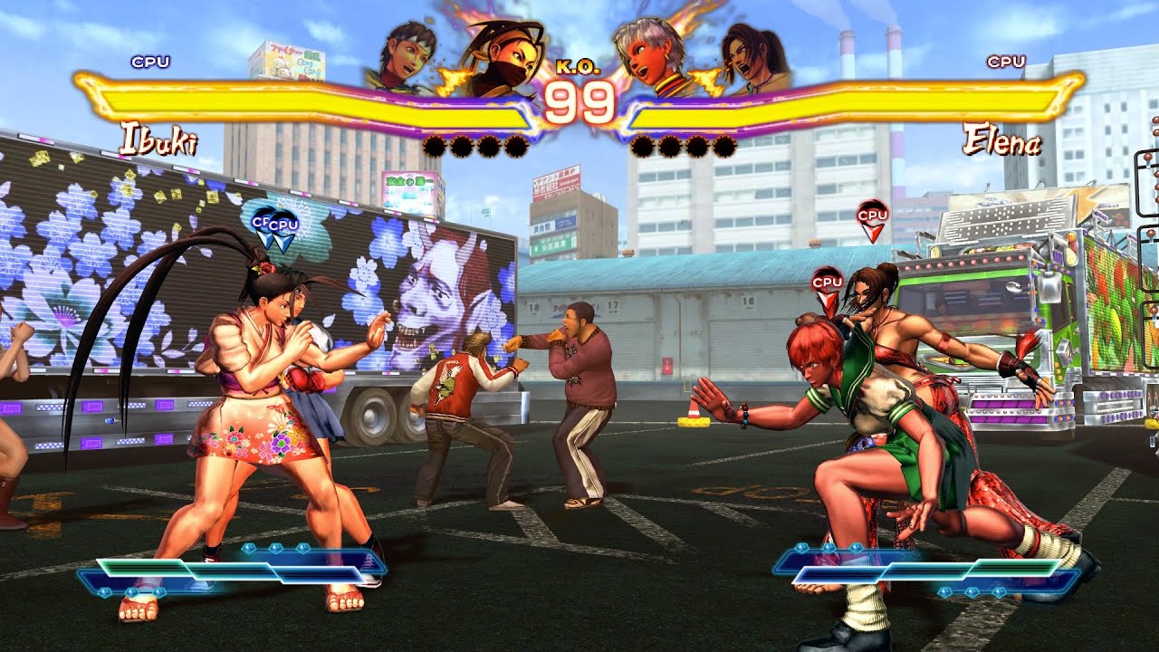 Ibuki & Sakura vs Elena & Christie! Cool CPU Duel!