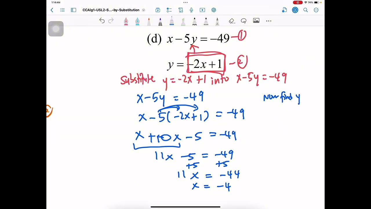 Common Core I Algebra 1 Lesson 2 Solving Systems by Substitution Homework