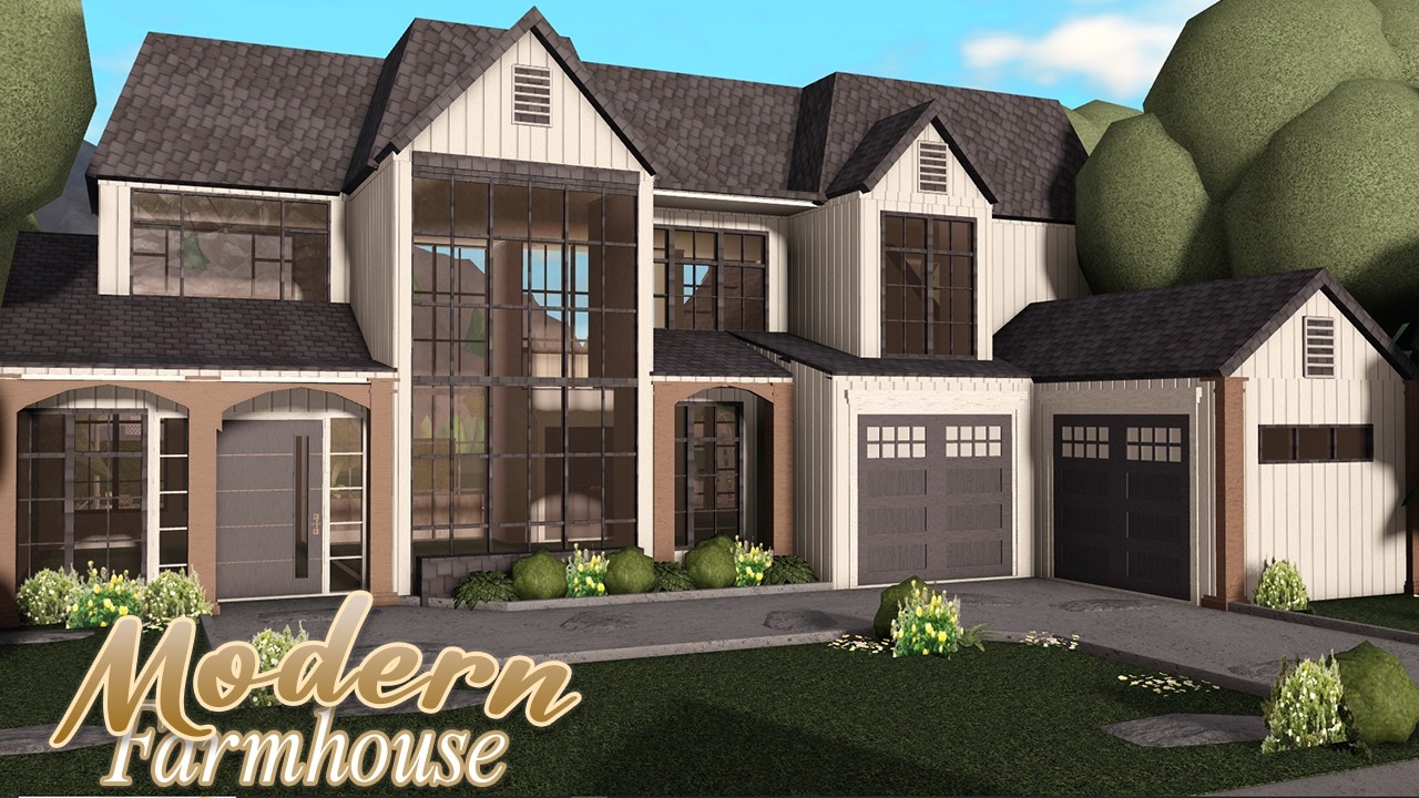 Bloxburg : 30k Mega Modern Farmhouse Family  Mansion | No Large Plot | Roblox - House Build