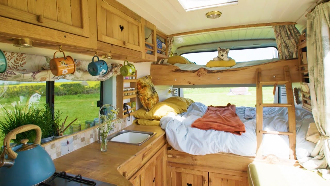 FAMILY VAN TOUR: Removable Bunk Bed System & Beach Style |  MWB Van Conversion